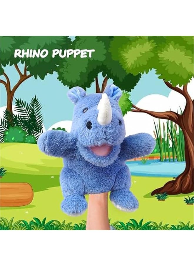 Hand Puppets,10 Rhino Hand Puppets for Kids,Hand Puppets for Toddlers 1-3 and Kids with Movable Mouth,Sloth Stuffed Animal Plush Puppets Toy Gift for Interactive Storytelling (Rhino)