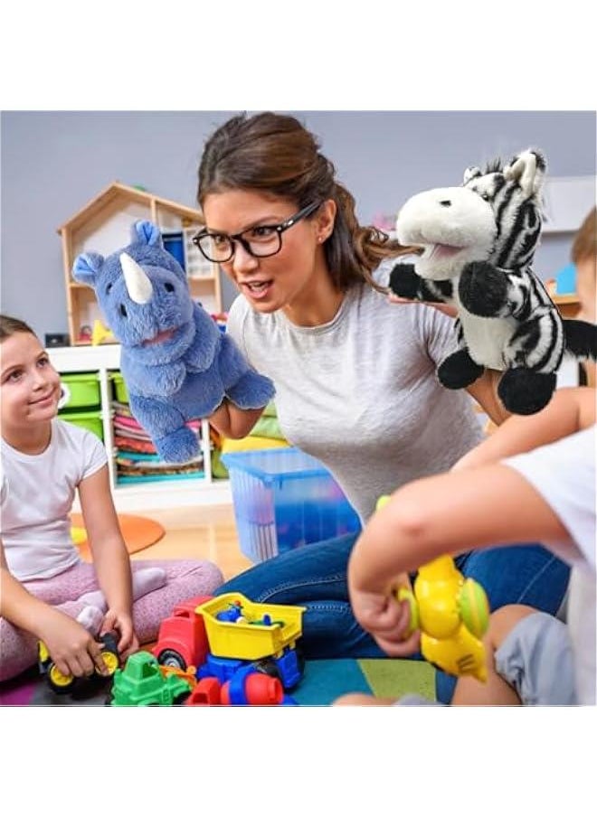 Hand Puppets,10 Rhino Hand Puppets for Kids,Hand Puppets for Toddlers 1-3 and Kids with Movable Mouth,Sloth Stuffed Animal Plush Puppets Toy Gift for Interactive Storytelling (Rhino)