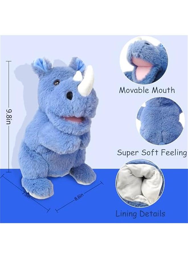 Hand Puppets,10 Rhino Hand Puppets for Kids,Hand Puppets for Toddlers 1-3 and Kids with Movable Mouth,Sloth Stuffed Animal Plush Puppets Toy Gift for Interactive Storytelling (Rhino)