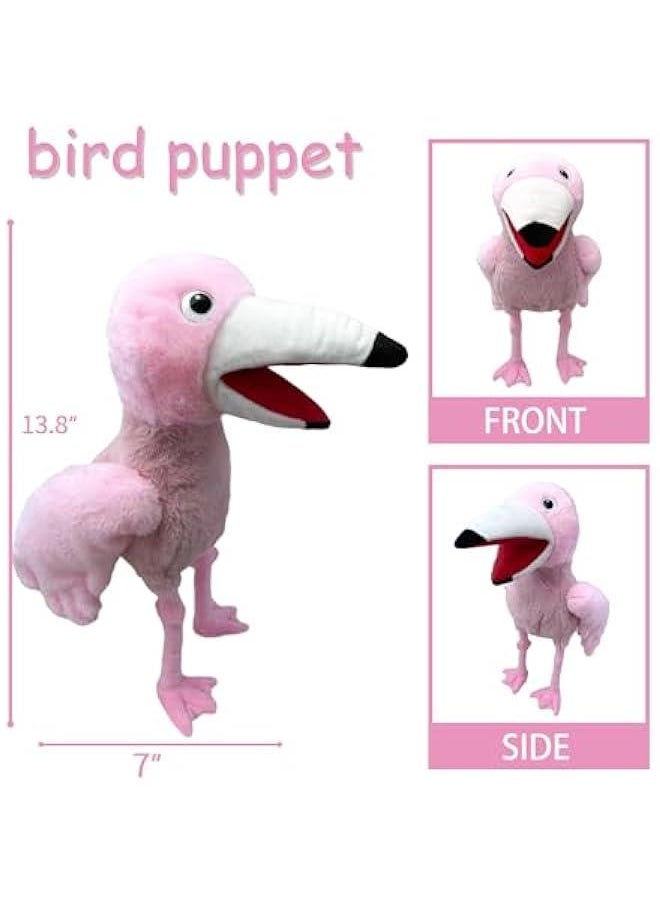 Puppets bird Flamingo Hand Puppet,13.8Animal Puppet Flamingo Hand Puppets Stuffed Animal Puppet for Kids with Movable Mouth,Puppet Plush Multi-color Toys Bird Puppet Role Play Teaching(Pink)