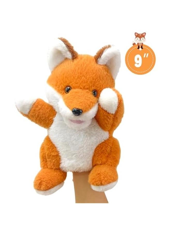 Hand Puppets Fox Puppets,9 Realistic Stuffed Animal Puppets for Toddlers Cute Fox Stuffed Puppets for Kids with Movable Mouth,Fox Animal Hand Puppets for Adults Hand Puppets for Toddlers