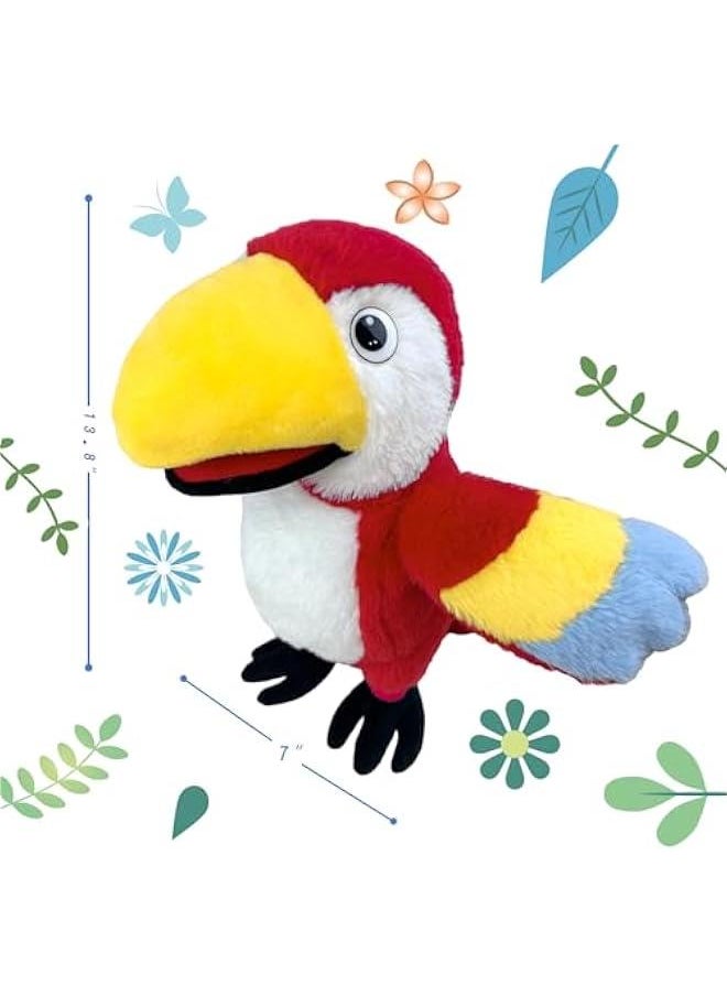 Puppets Parrot Hand Puppet,13.8 Animal Puppets Hand Puppets Bird Stuffed Animal Hand Puppets for Kids with Movable Mouth,Puppet Plush Multi-Color Toys Bird Puppet Role Play Teaching(Red)