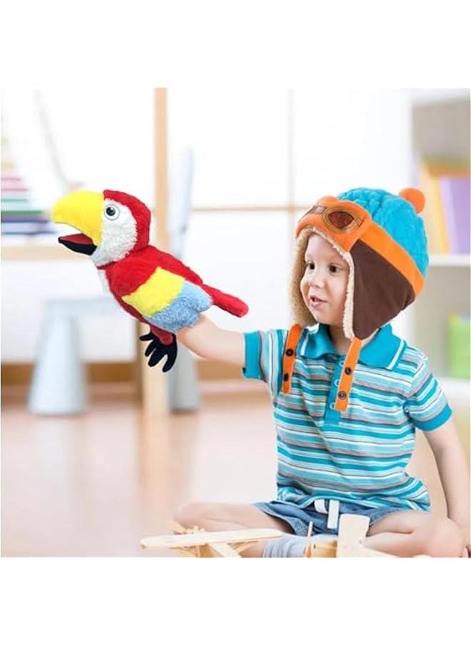 Puppets Parrot Hand Puppet,13.8 Animal Puppets Hand Puppets Bird Stuffed Animal Hand Puppets for Kids with Movable Mouth,Puppet Plush Multi-Color Toys Bird Puppet Role Play Teaching(Red)