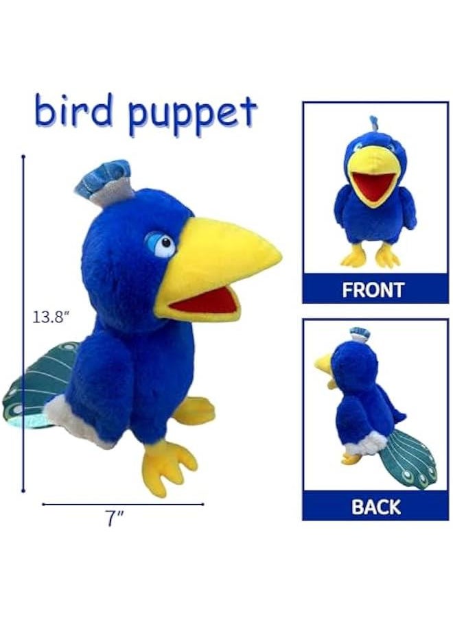 Puppets Pea Hand Puppet,13.8 Animal Puppet Pea Puppets Bird Stuffed Animal Hand Puppets for Kids with Movable Mouth,Puppet Plush Multi-Color Toy Bird Puppet Role Play Teaching(Blue)