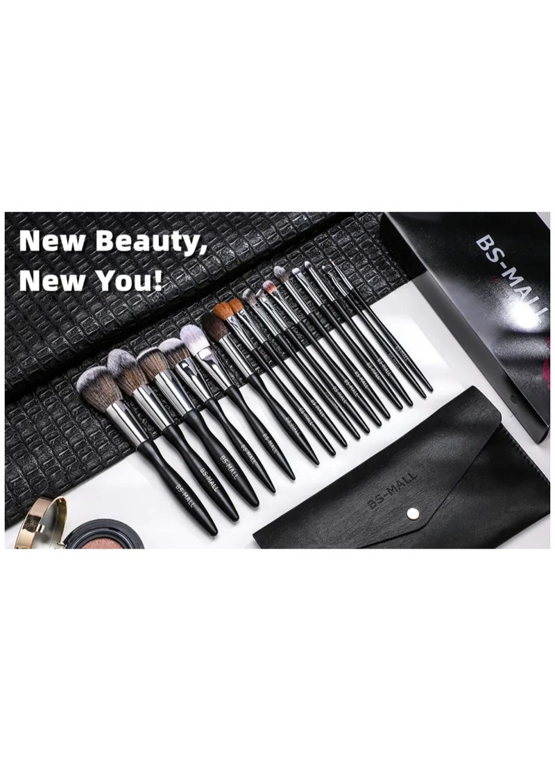 16 Pcs Makeup Brushes set , Wooden Handle, Eyebrow Pencil Brushes, Eye shadow, Durable Skin Friendly,