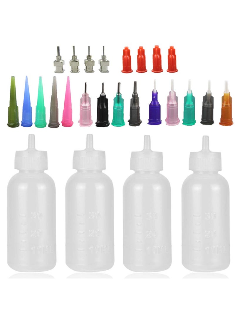 Xmasir Jagua Henna Applicator Bottles Kit for Tattoo Body Paint,Multi Purpose Precision Applicator Set 4 Pcs 1 Oz. Henna Bottle with 4 Pcs Caps 16 Pcs Needle Tips Sizes