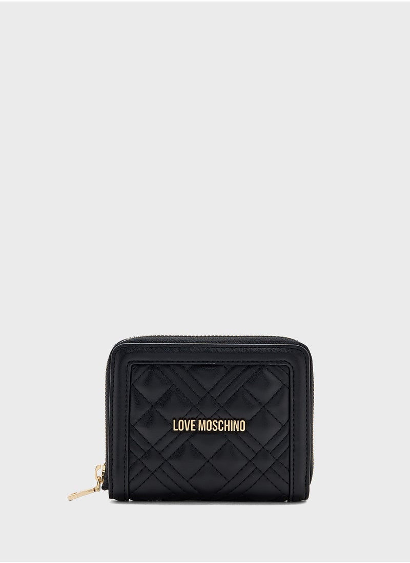 Logo Detailed Quilted Zip Over Wallet