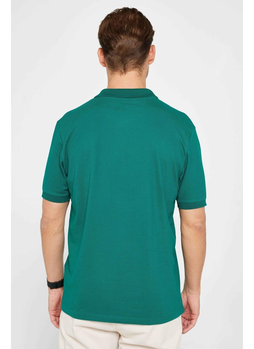 Men's Classic Fit Relaxed Cut Cotton Plain Pique Green Polo Neck T-Shirt