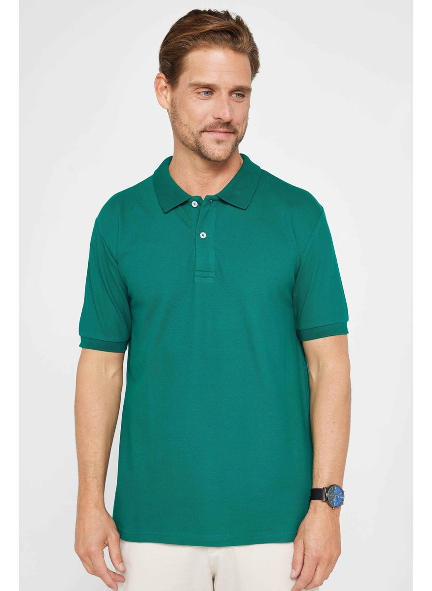 Men's Classic Fit Relaxed Cut Cotton Plain Pique Green Polo Neck T-Shirt