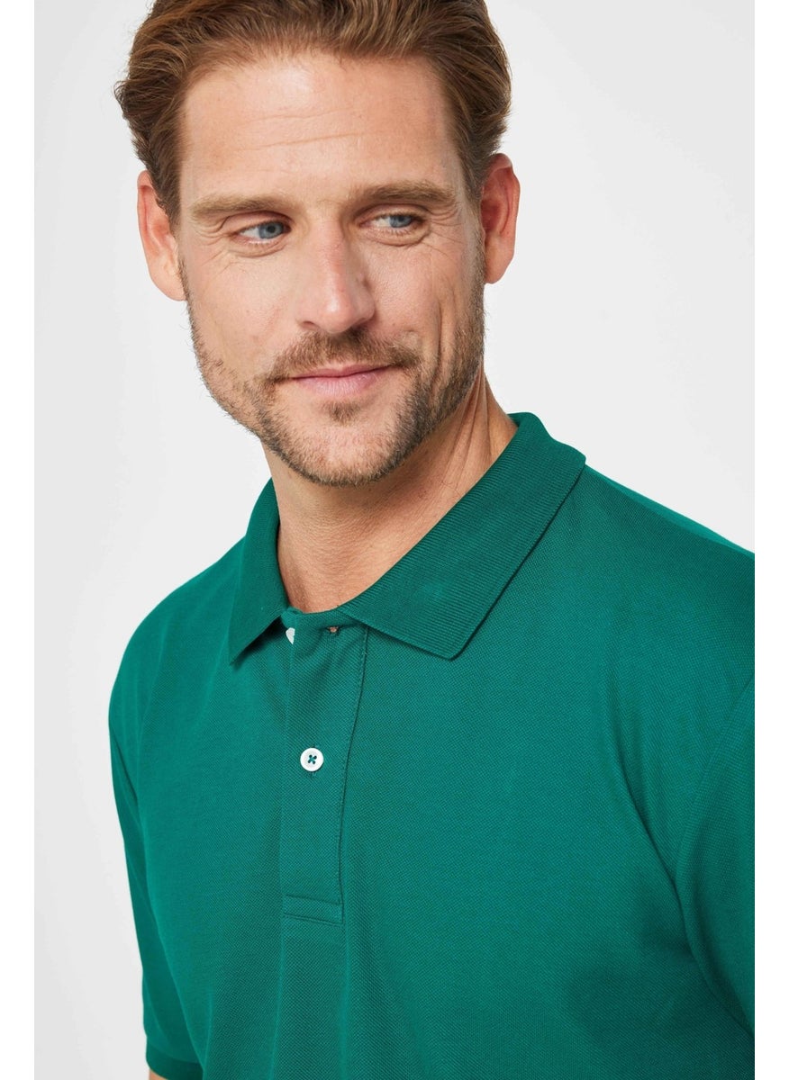 Men's Classic Fit Relaxed Cut Cotton Plain Pique Green Polo Neck T-Shirt