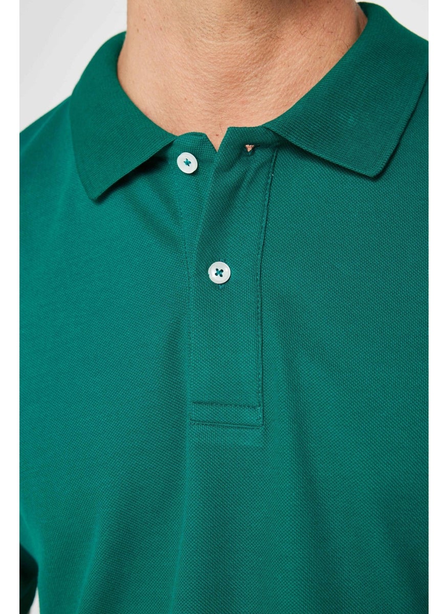 Men's Classic Fit Relaxed Cut Cotton Plain Pique Green Polo Neck T-Shirt