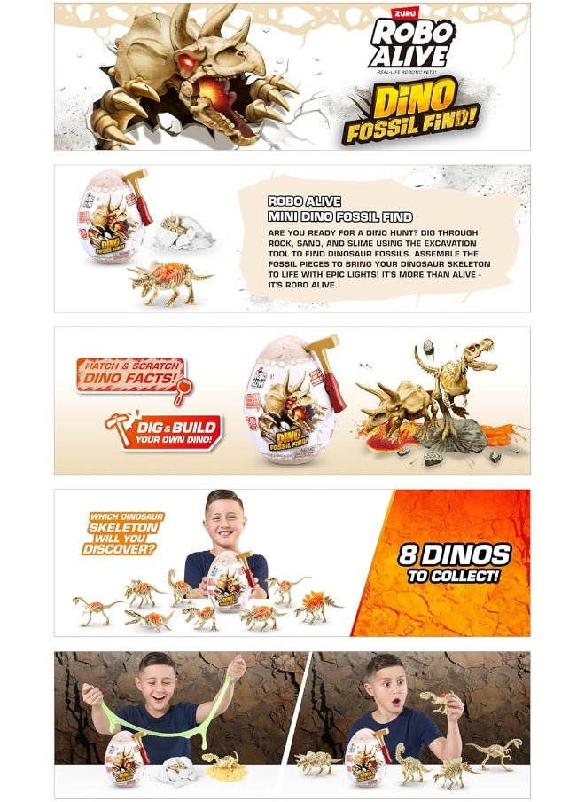 ZURU S001-Robo Alive Dino Fossil Find-Series 1 Mini Surprise Egg for Kids, Multicolor - Assorted