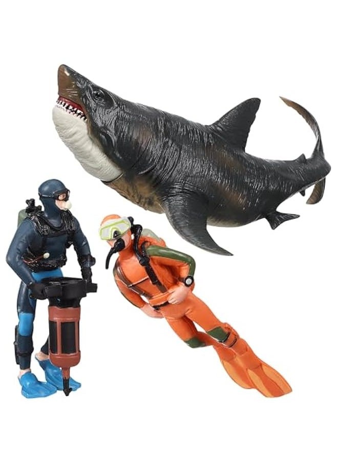 3 PCS Scuba Diver Toys Sea Marine Animal Figure Toys Shark Figurines Plastic Swimmers Figurines Underwater Adventure Figure Set Realistic Action Figures Diver Decors