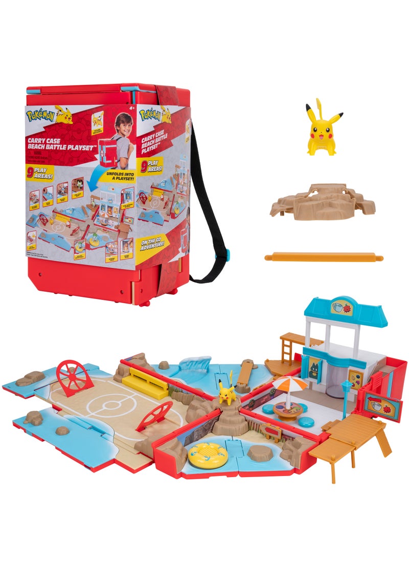 Pokemon Carry Case Beach Battle Playset | Pokemon Battle Arena | Interactive Playset | Battle Figure | Collectible Figure | Gift for Boys and Kids