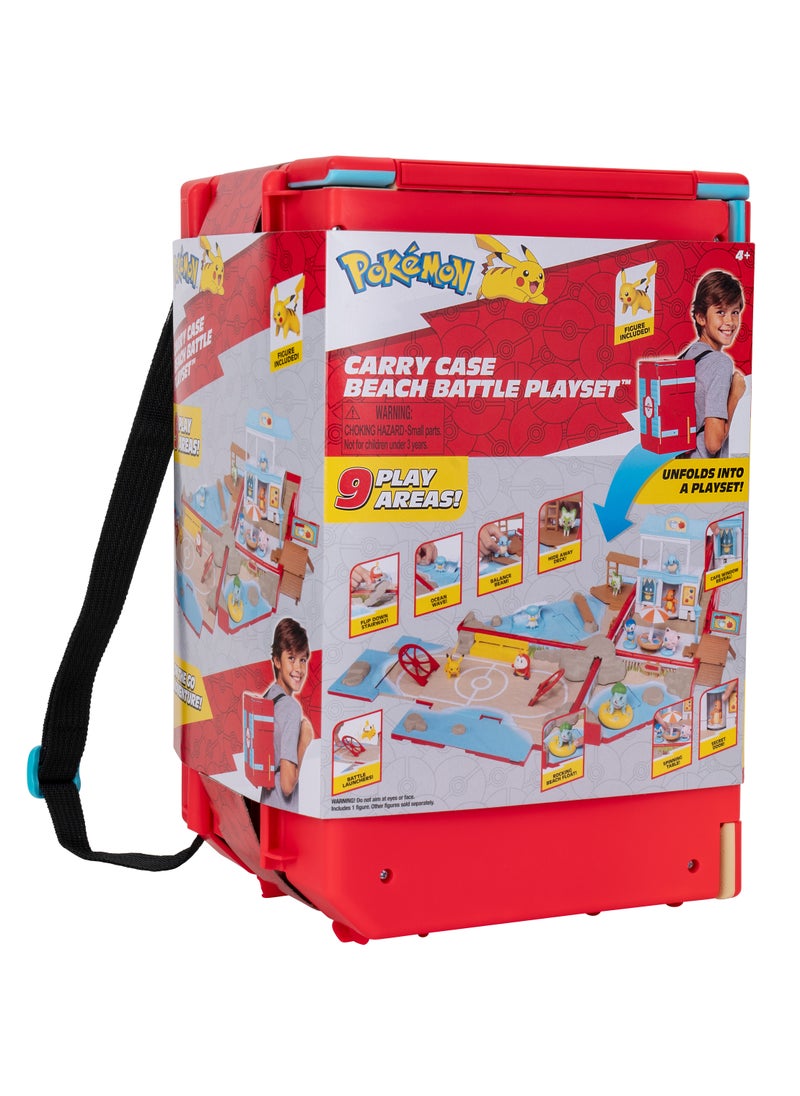Pokemon Carry Case Beach Battle Playset | Pokemon Battle Arena | Interactive Playset | Battle Figure | Collectible Figure | Gift for Boys and Kids