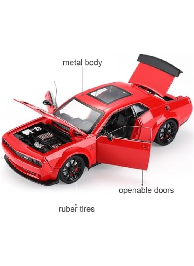 Hellcat Toy Cars for Boys Age 3-12 1:24 Dodge Challenger SRT Demon Car Toys Diecast Metal Car Model with Light & Sound Collectable Muscle Super Cars for Kids (Red)