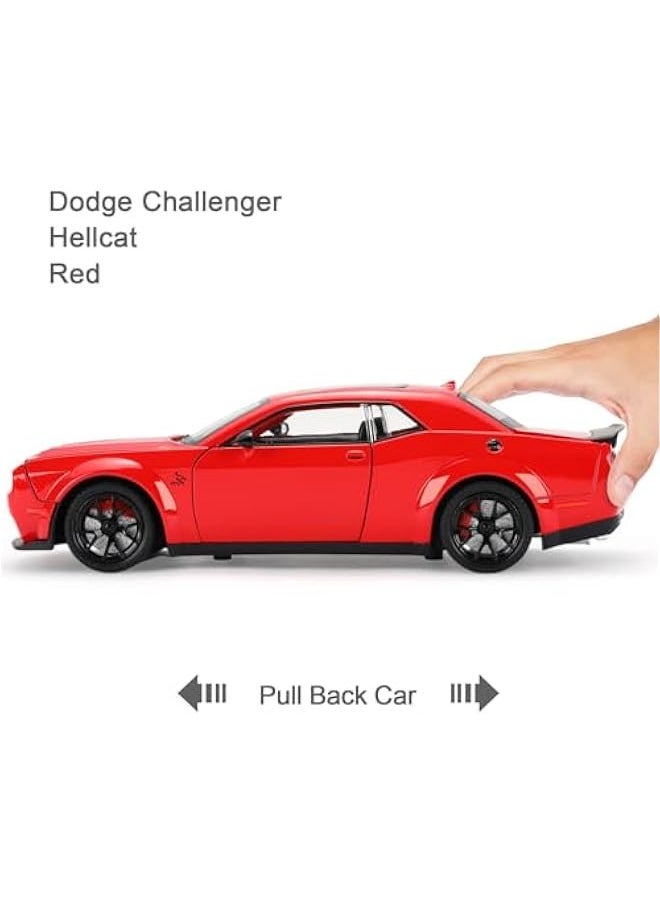 Hellcat Toy Cars for Boys Age 3-12 1:24 Dodge Challenger SRT Demon Car Toys Diecast Metal Car Model with Light & Sound Collectable Muscle Super Cars for Kids (Red)