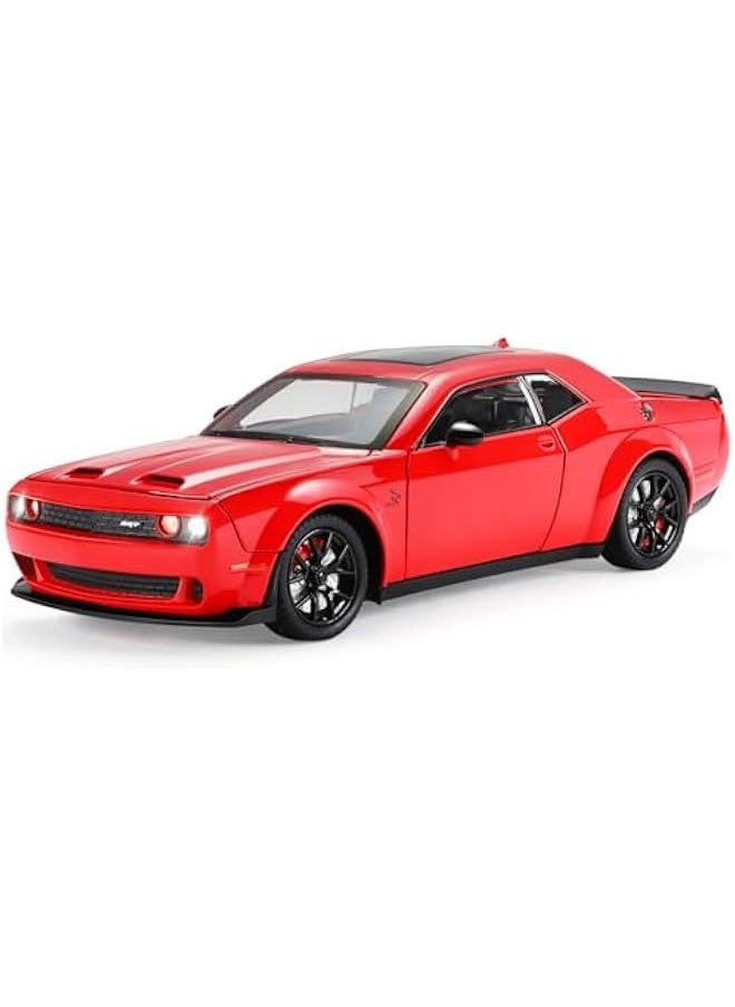 Hellcat Toy Cars for Boys Age 3-12 1:24 Dodge Challenger SRT Demon Car Toys Diecast Metal Car Model with Light & Sound Collectable Muscle Super Cars for Kids (Red)