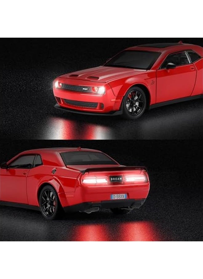 Hellcat Toy Cars for Boys Age 3-12 1:24 Dodge Challenger SRT Demon Car Toys Diecast Metal Car Model with Light & Sound Collectable Muscle Super Cars for Kids (Red)