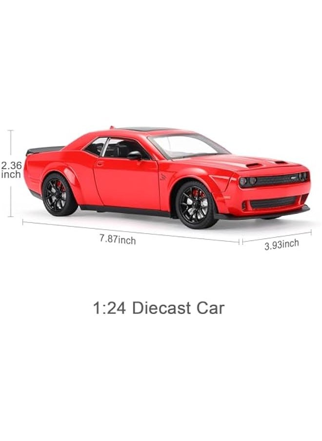 Hellcat Toy Cars for Boys Age 3-12 1:24 Dodge Challenger SRT Demon Car Toys Diecast Metal Car Model with Light & Sound Collectable Muscle Super Cars for Kids (Red)