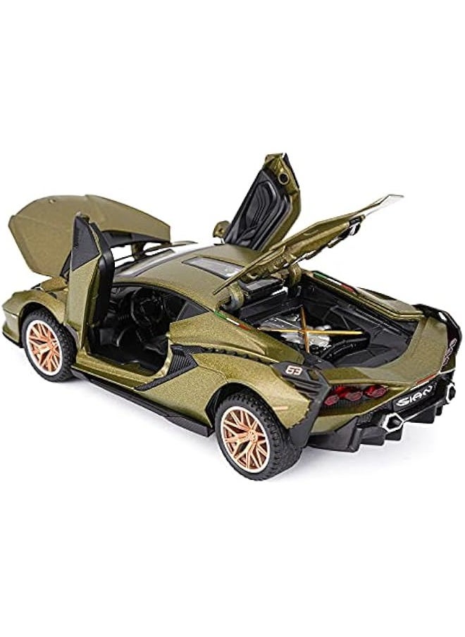 Toy Cars Lambo Sian FKP3 Metal Model Car with Light and Sound Pull Back Toy Car for Boys Age 3 + Year Old (Army Green)