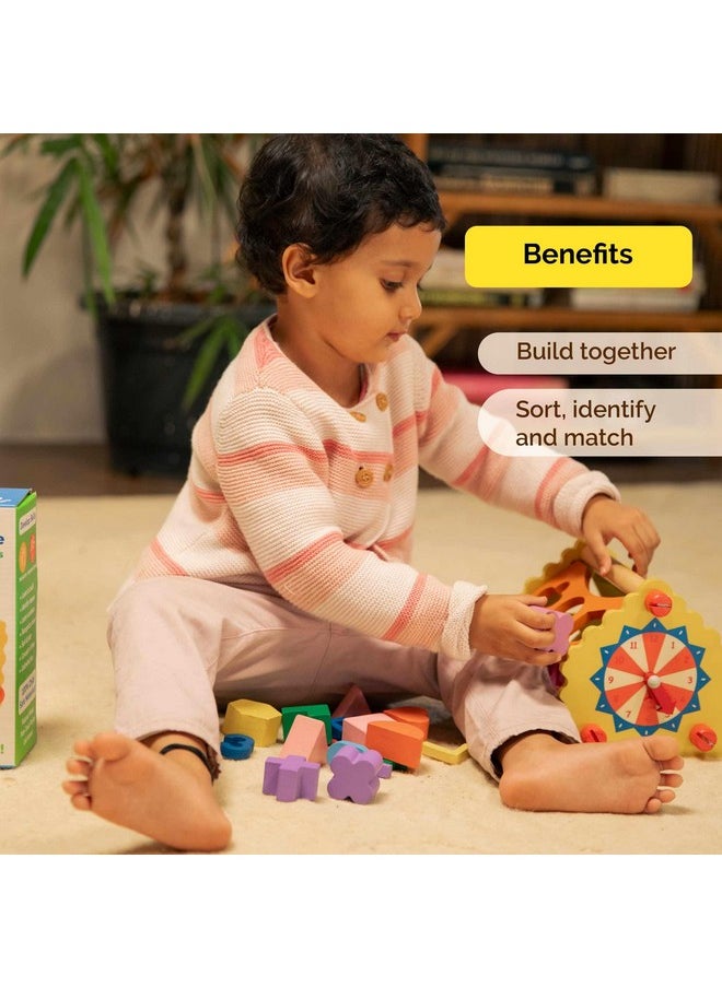 6 In 1 Wooden Shape Sorter Activity Toy (1+ Years) | Multicolor | Learning Toy For Alphabets, Numbers, Time & Shape | Educational Toddler Toy | Play Based Learning | Made In India