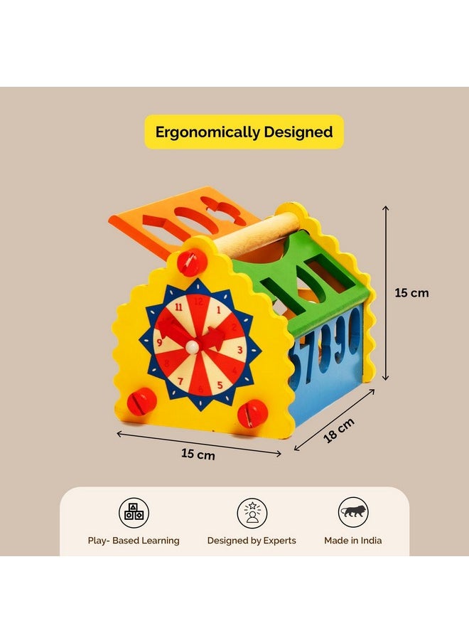 6 In 1 Wooden Shape Sorter Activity Toy (1+ Years) | Multicolor | Learning Toy For Alphabets, Numbers, Time & Shape | Educational Toddler Toy | Play Based Learning | Made In India