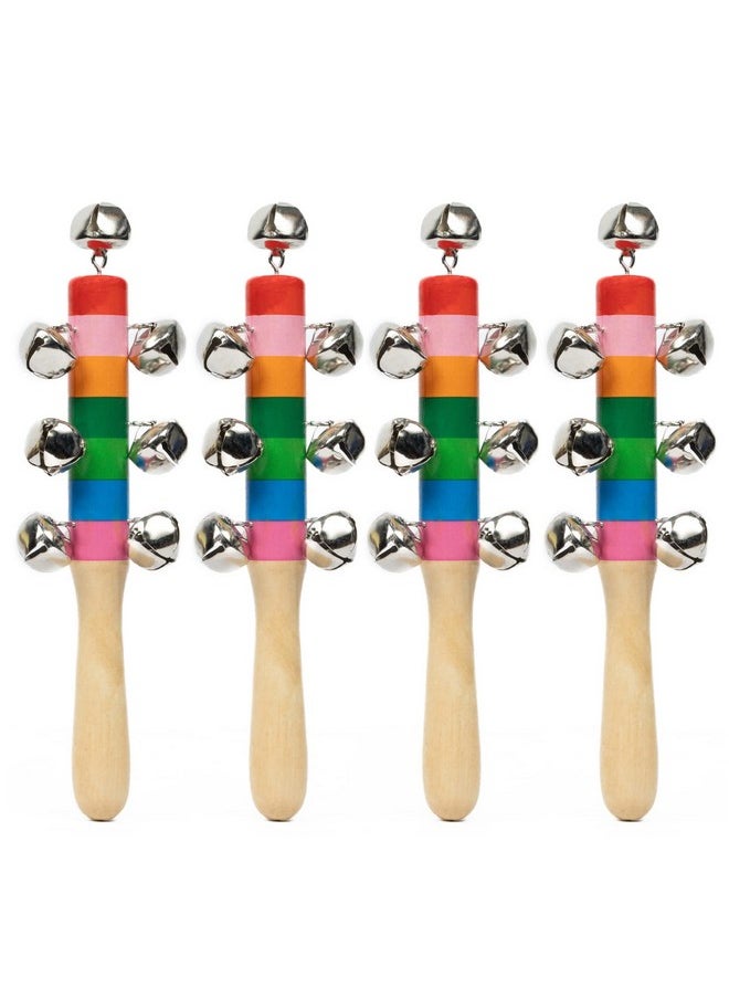 Toolart® Non Toxic Colorful Wooden Baby Rattle Toy - Set of 4 (Jingle Bell) (Color May Vary)