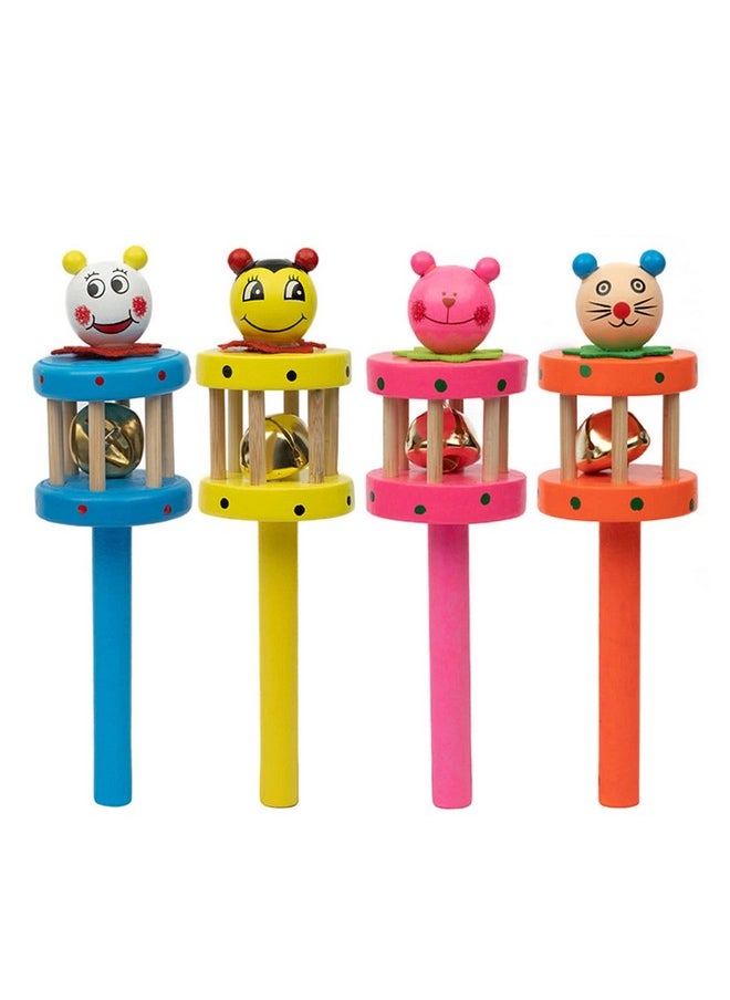 Toolart® Non Toxic Colorful Wooden Baby Rattle Toy - Set of 4 (CAGE) (Color May Vary)