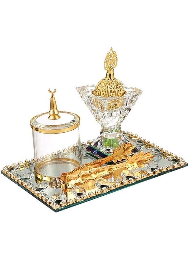 Traditional Arabian Incense Burner with Storage Jar Mirrored Tray, Clip Centerpiece Decoration Incense Holder for Home Fragrance Bedroom SPA