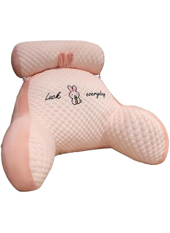 Bed Rest Pillow, Bed Rest Reading Pillow with Arm Support Cartoon Print Detachable Backrest Support Sofa Couch Pillow Cushion (Pink)60*40cm
