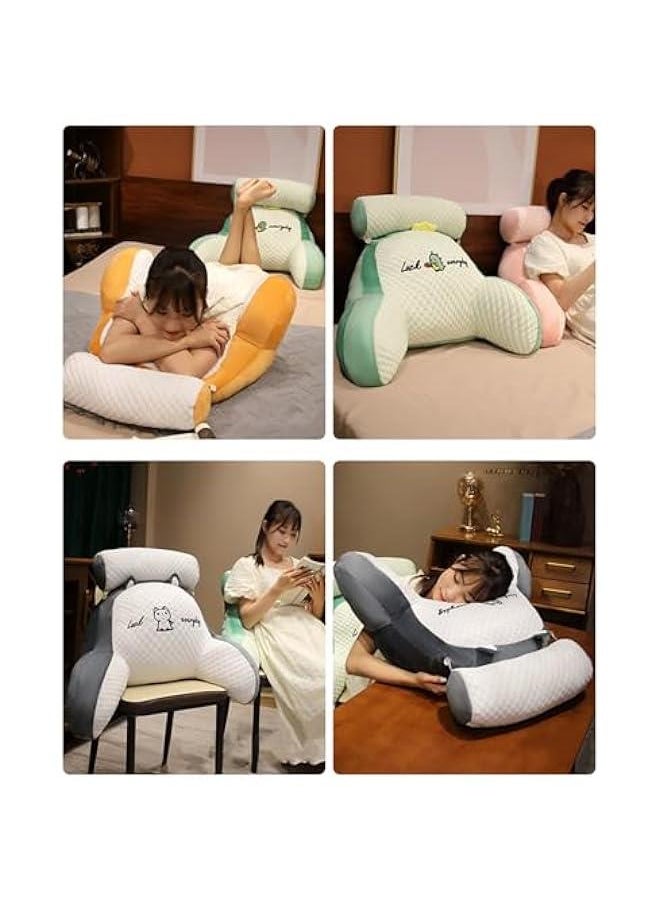 Bed Rest Pillow, Bed Rest Reading Pillow with Arm Support Cartoon Print Detachable Backrest Support Sofa Couch Pillow Cushion (Pink)60*40cm