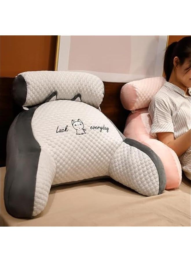 Bed Rest Pillow, Bed Rest Reading Pillow with Arm Support Cartoon Print Detachable Backrest Support Sofa Couch Pillow Cushion (Pink)60*40cm