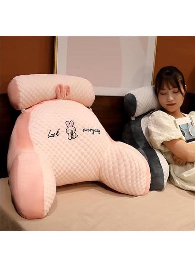 Bed Rest Pillow, Bed Rest Reading Pillow with Arm Support Cartoon Print Detachable Backrest Support Sofa Couch Pillow Cushion (Pink)60*40cm