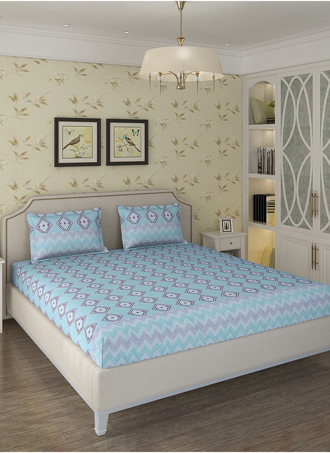 Cotton Rich Double Bedsheet with 2 Pillow Covers for Bed Room, Home, Hotel-120 GSM, Green Black, 210 X 215 Cm