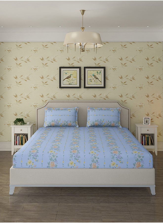 Cotton Rich Double Bedsheet with 2 Pillow Covers for Bed Room, Home, Hotel-120 GSM, Blue, 210 X 215 Cm