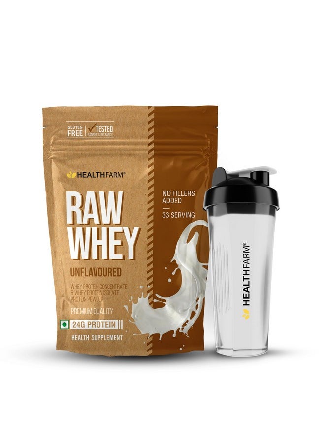 Raw Whey Unflavoured Whey Protein Concentrate + Whey Isolate Protein Powder |1Kg| 33 Servings With Plastic Shaker (Combo Pack)