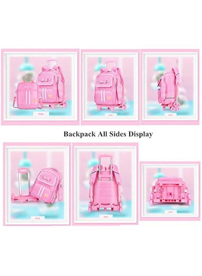 Bowknot Kids Girls Rolling Backpack Cute Carry-on Luggage with Wheels Trolly BookBag for School-2 Wheels