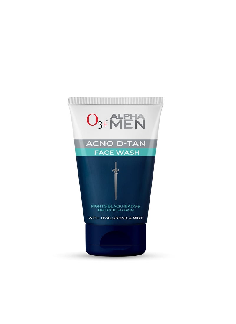 O3+ ALPHA MEN Acno D-TAN Face Wash with Hyaluronic & Mint | Fights Blackheads & Detoxifies Skin, 50ml