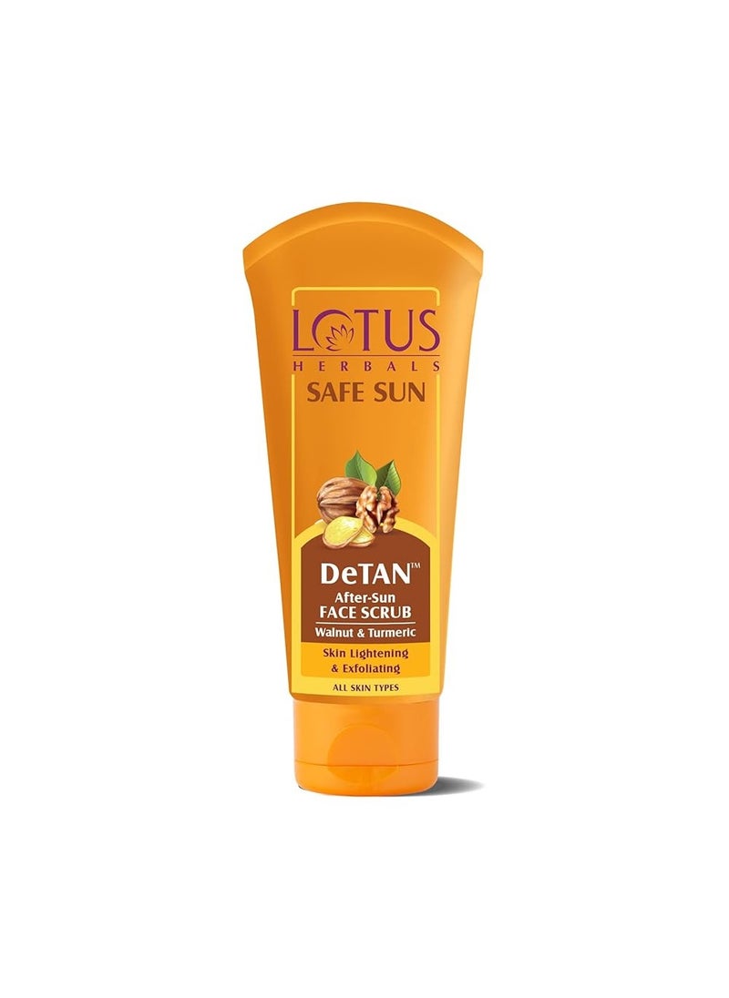 Lotus Herbals Safe Sun DeTAN After-Sun Face Scrub, Walnut & Turmeric, All Skin Types, Orange, 100 g