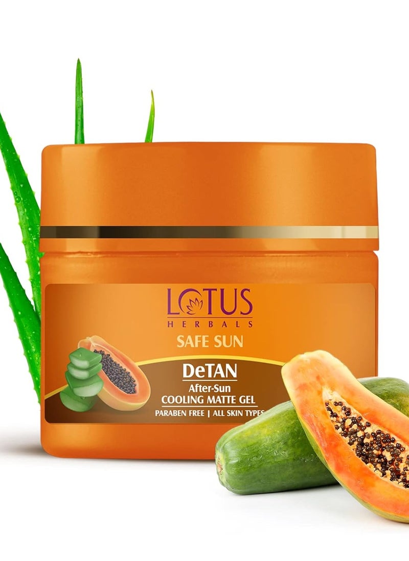 Lotus Herbals Safe Sun Detan After-Sun Cooling Matte Gel, Papaya & Aloe Vera, Paraben Free, All Skin Types, Green, 100g