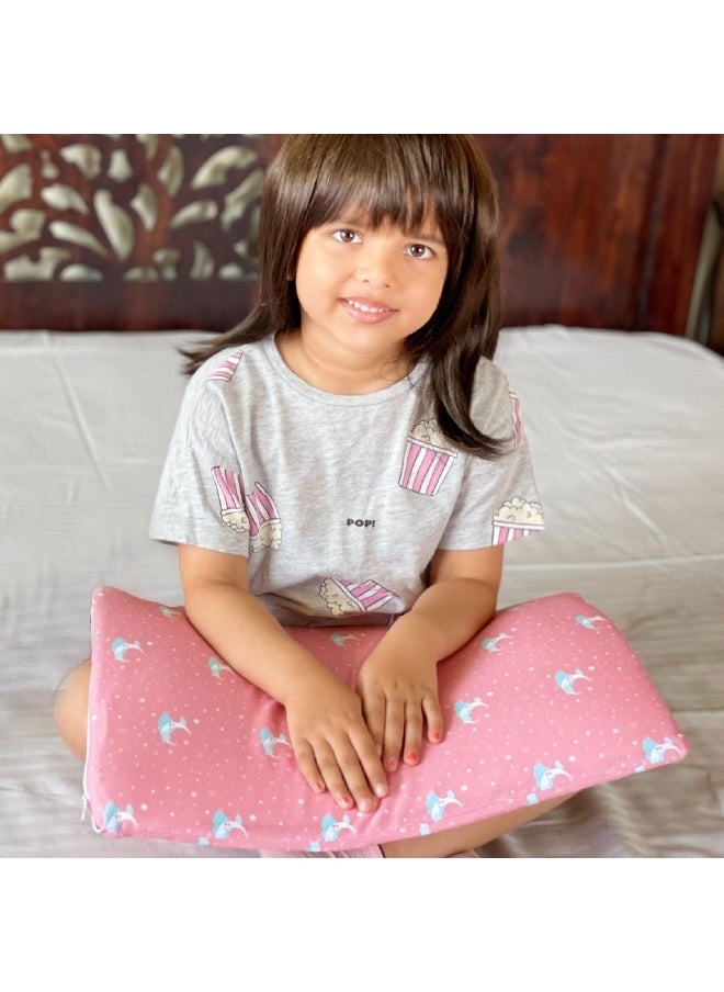 The White Willow Soft Memory Foam Thin Pillow for Kids-Baby Pillow for 1 Year to 5 Years-Kids Pillow for Sleeping-Toddler Bed Pillow for Boys & Girls-Slim Small Pillow for Babies-Pink Pillow Cover