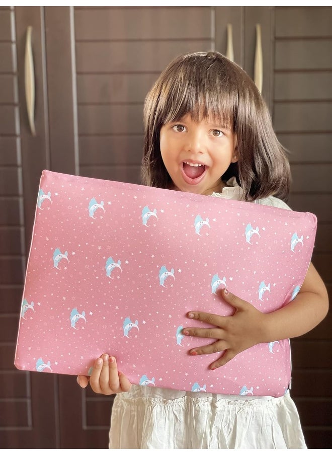 The White Willow Soft Memory Foam Thin Pillow for Kids-Baby Pillow for 1 Year to 5 Years-Kids Pillow for Sleeping-Toddler Bed Pillow for Boys & Girls-Slim Small Pillow for Babies-Pink Pillow Cover