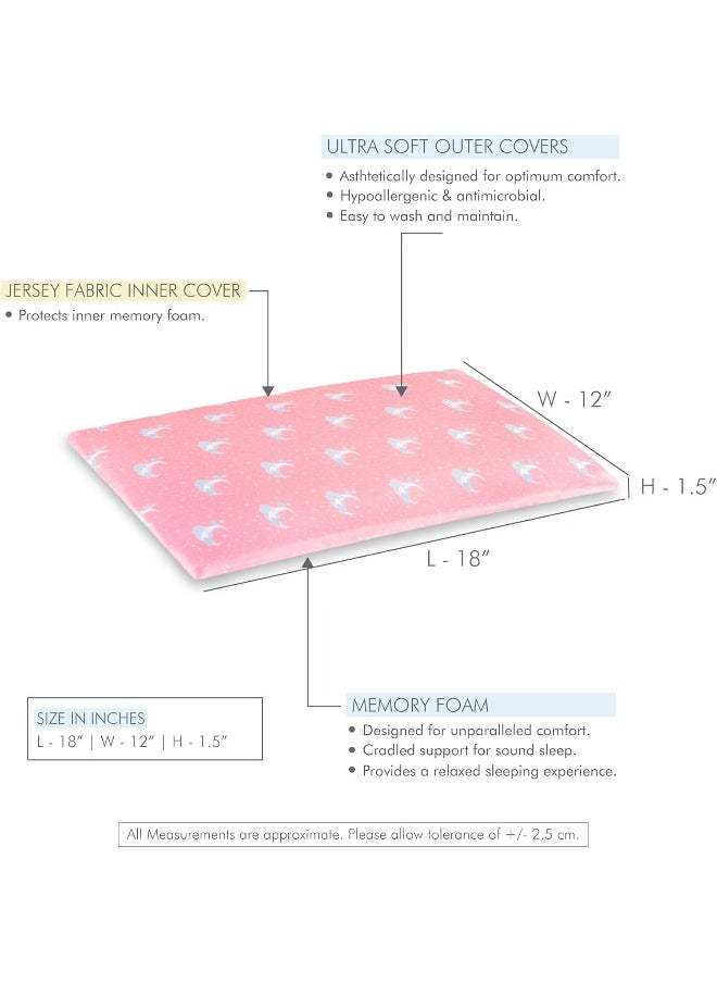 The White Willow Soft Memory Foam Thin Pillow for Kids-Baby Pillow for 1 Year to 5 Years-Kids Pillow for Sleeping-Toddler Bed Pillow for Boys & Girls-Slim Small Pillow for Babies-Pink Pillow Cover