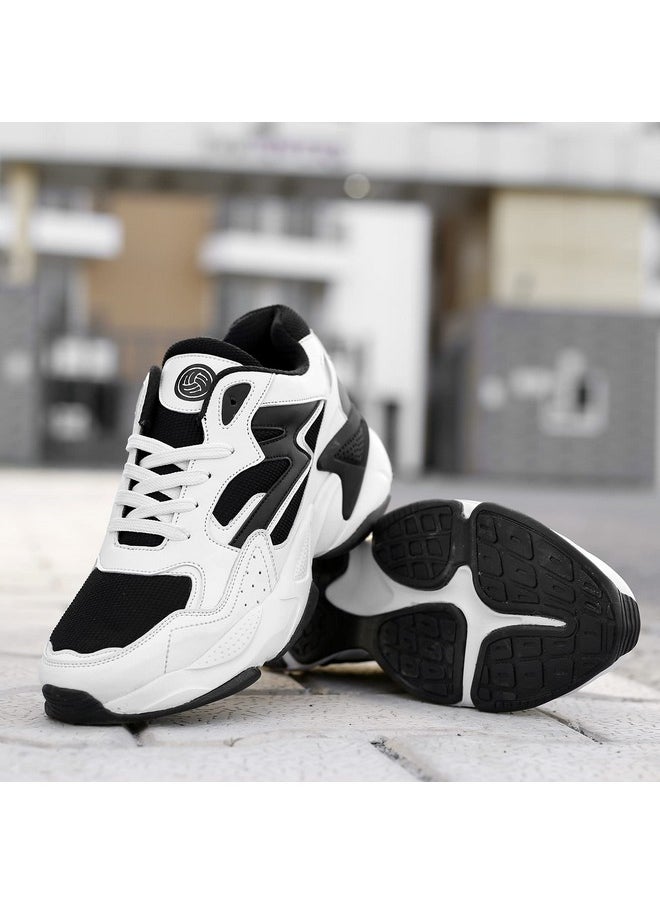 Bacca Bucci® Zeus Men Fashion Sneakers/Running Shoes with Chunky Rubber Outsole for Running, Walking, Training, Gyming, Streets, Parties & Fun- Black/White, Size UK7