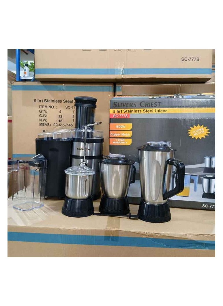 Silver Crest Multifunctional 1800w 3 Speed Powerful Motor Commercial 5 in 1 Blender Juicer Grinder Juice Extractor Machine