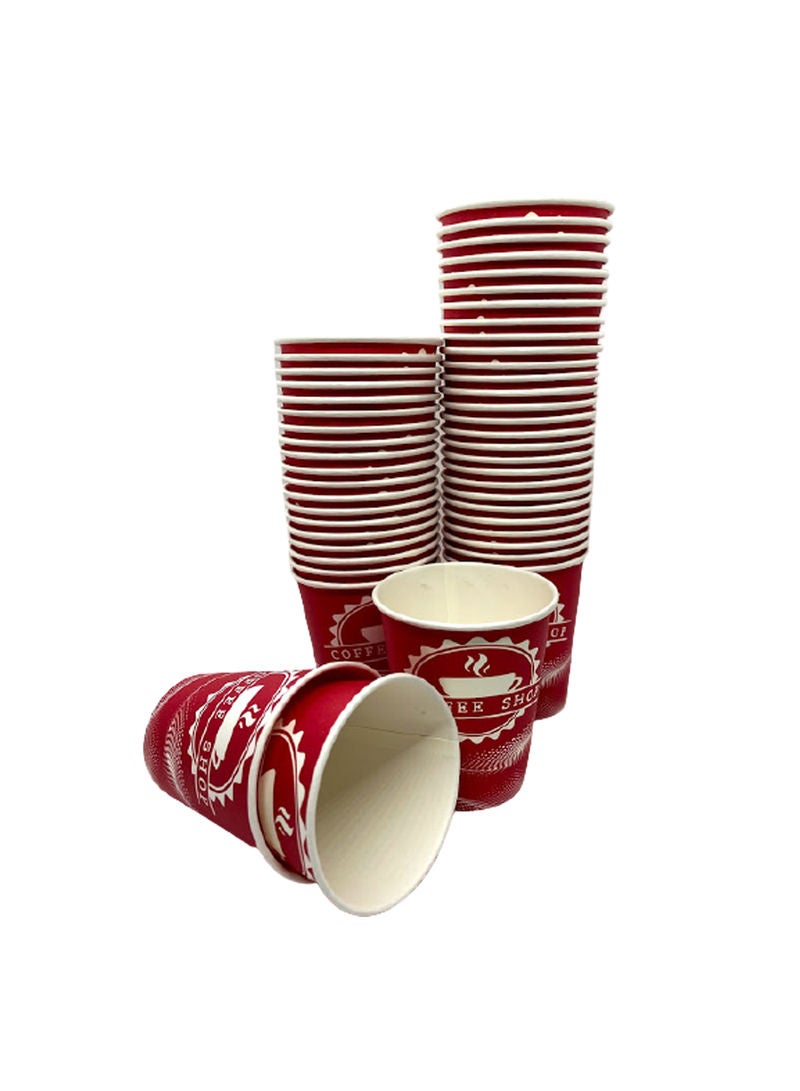 50-Piece Printed Disposable Paper Tea And Coffee Cups Set red