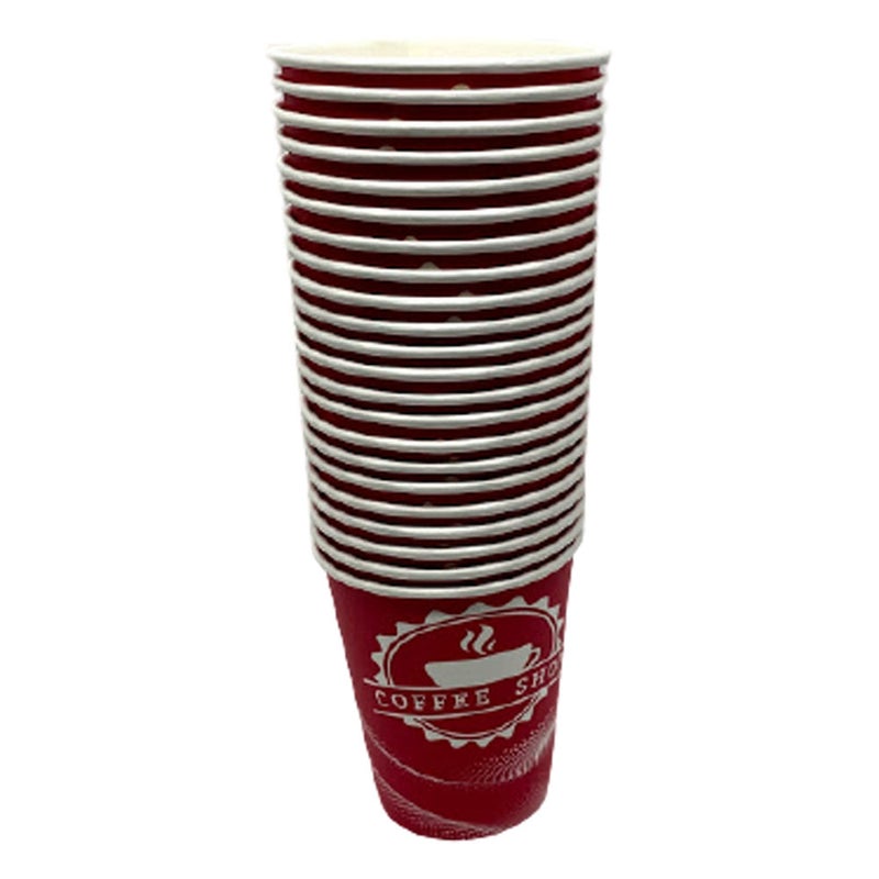 50-Piece Printed Disposable Paper Tea And Coffee Cups Set red