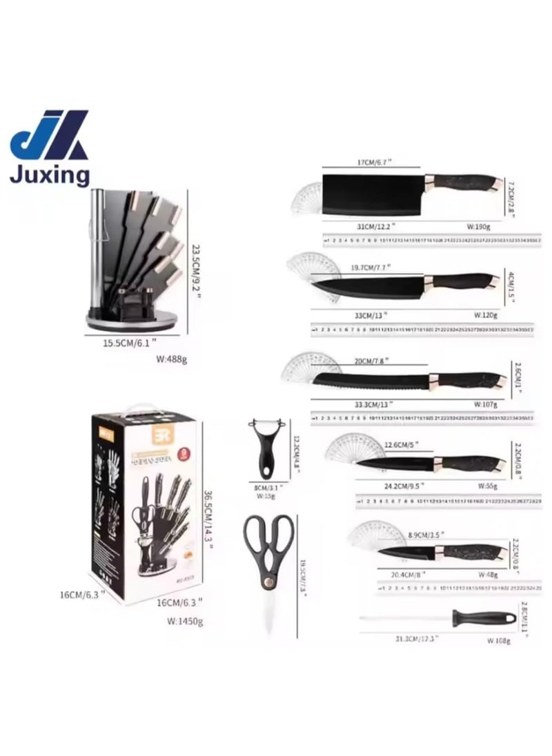 9-Piece Marble Pattern Handle Kitchen Knife Set – Premium Stainless Steel (Black with transparent)
