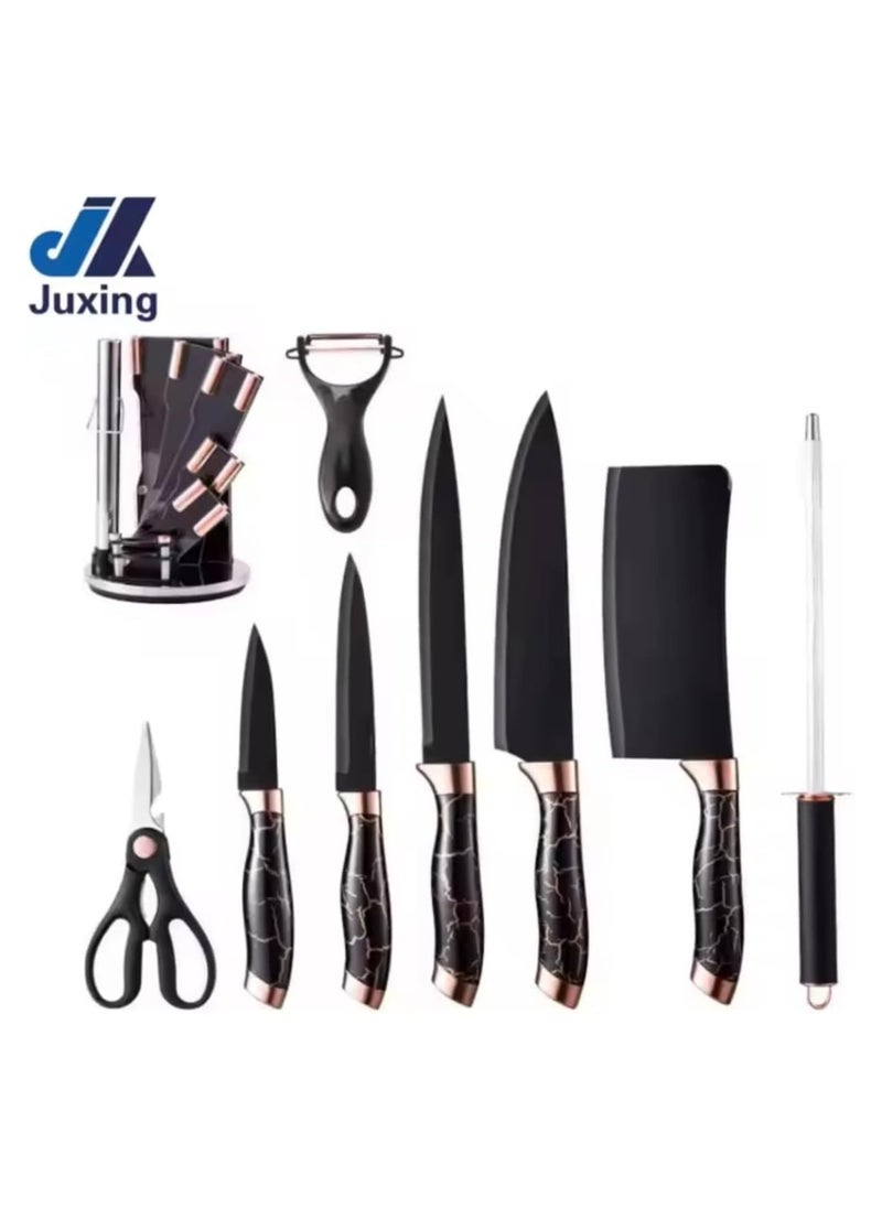 9-Piece Marble Pattern Handle Kitchen Knife Set – Premium Stainless Steel (Black with transparent)